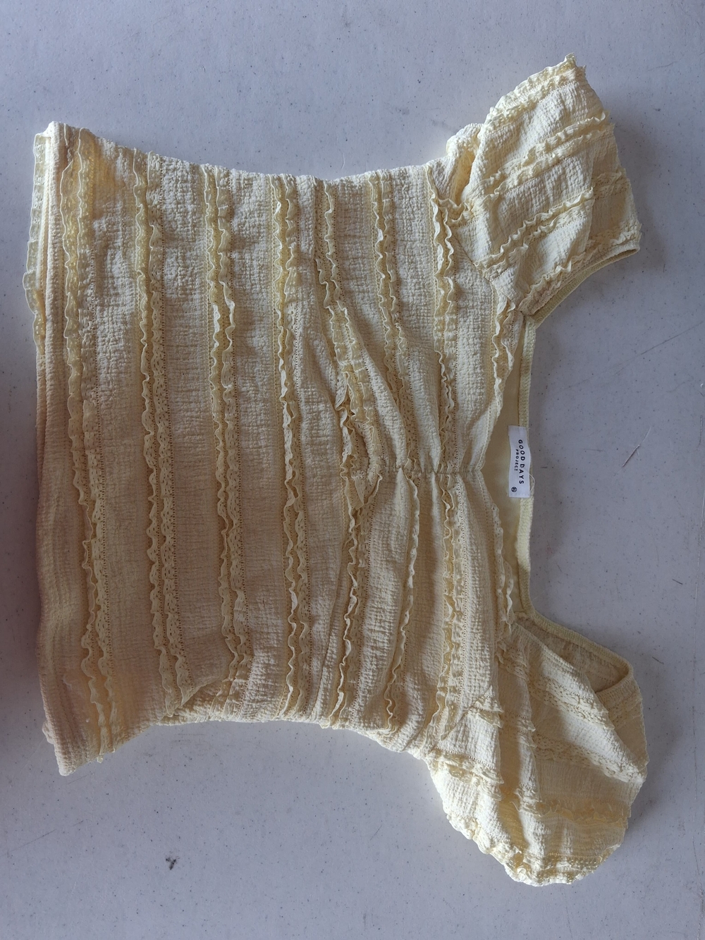 Light Yellow Ruffled Textured Short Sleeve Top